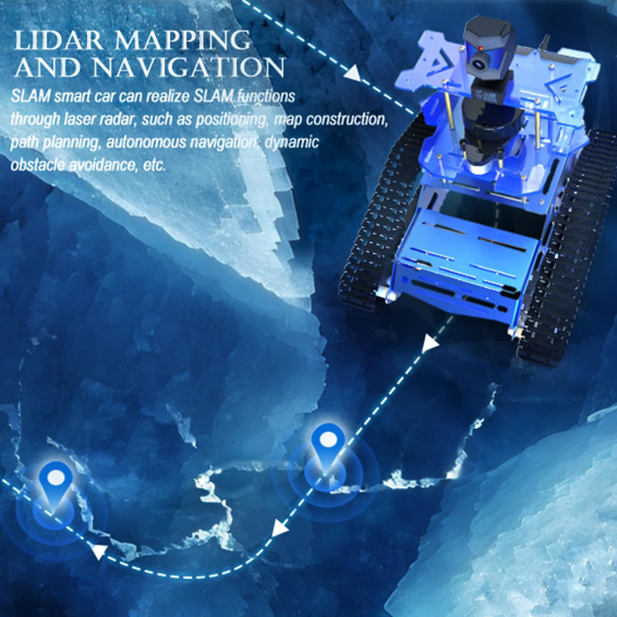 Smart Tank Robot Car ROS SLAM with LIDAR, Aluminum Alloy Chassis, Display, HD Camera, Support SLAM Mapping Navigation and Autonomous Driving (with Raspberry Pi 4B 4GB), AI Tracked Car (Yellow)
