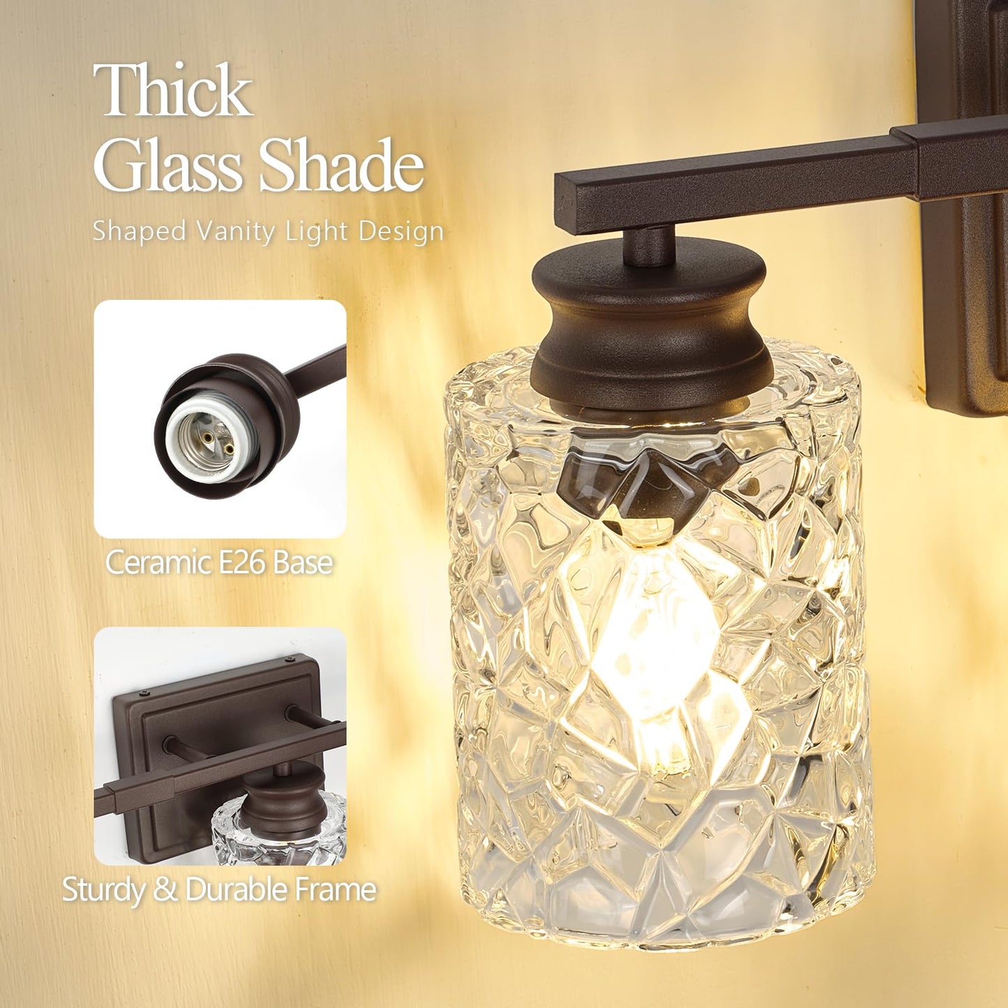 ElilyGiA 2 Light Vanity Light Oil Rubbed Bronze Bathroom Light Fixture with Geometric Crackled Glass Farmhouse Bathroom Lighting for Living Room Bedroom Dressing Table Over Mirror