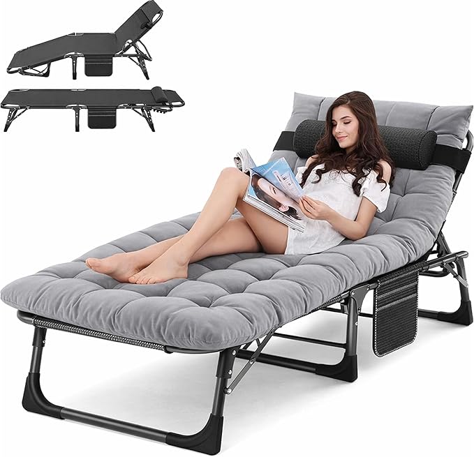ABORON Chaise Lounge Chair, 5 Positions Padded Outdoor Tanning Chair, Heavy
