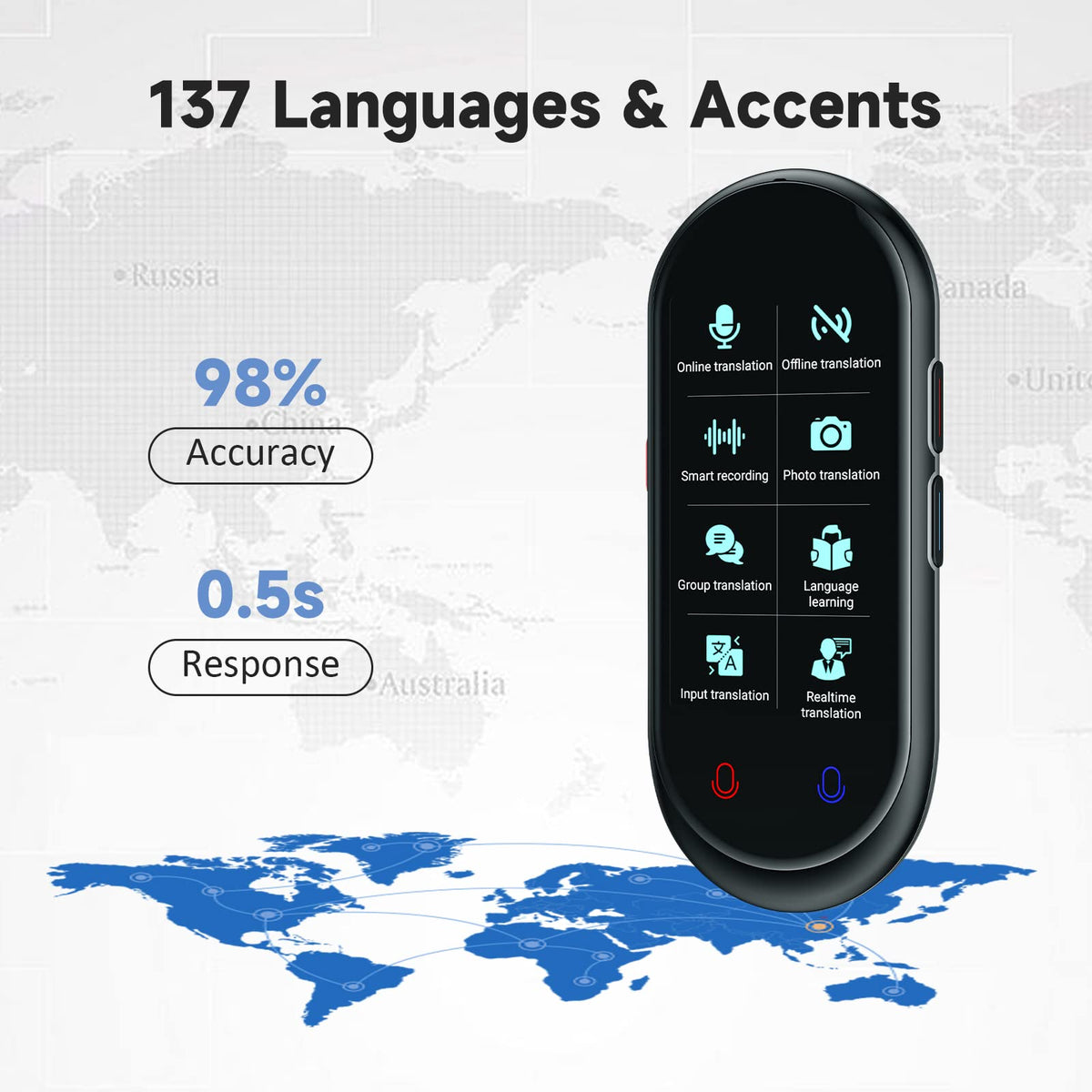 Language Translator Device, Portable Translator No WiFi Needed, Offline Voice Photo Translation, 150 Languages Supported, High Accuracy VORMOR Translator for Travel Business Learning (Black)