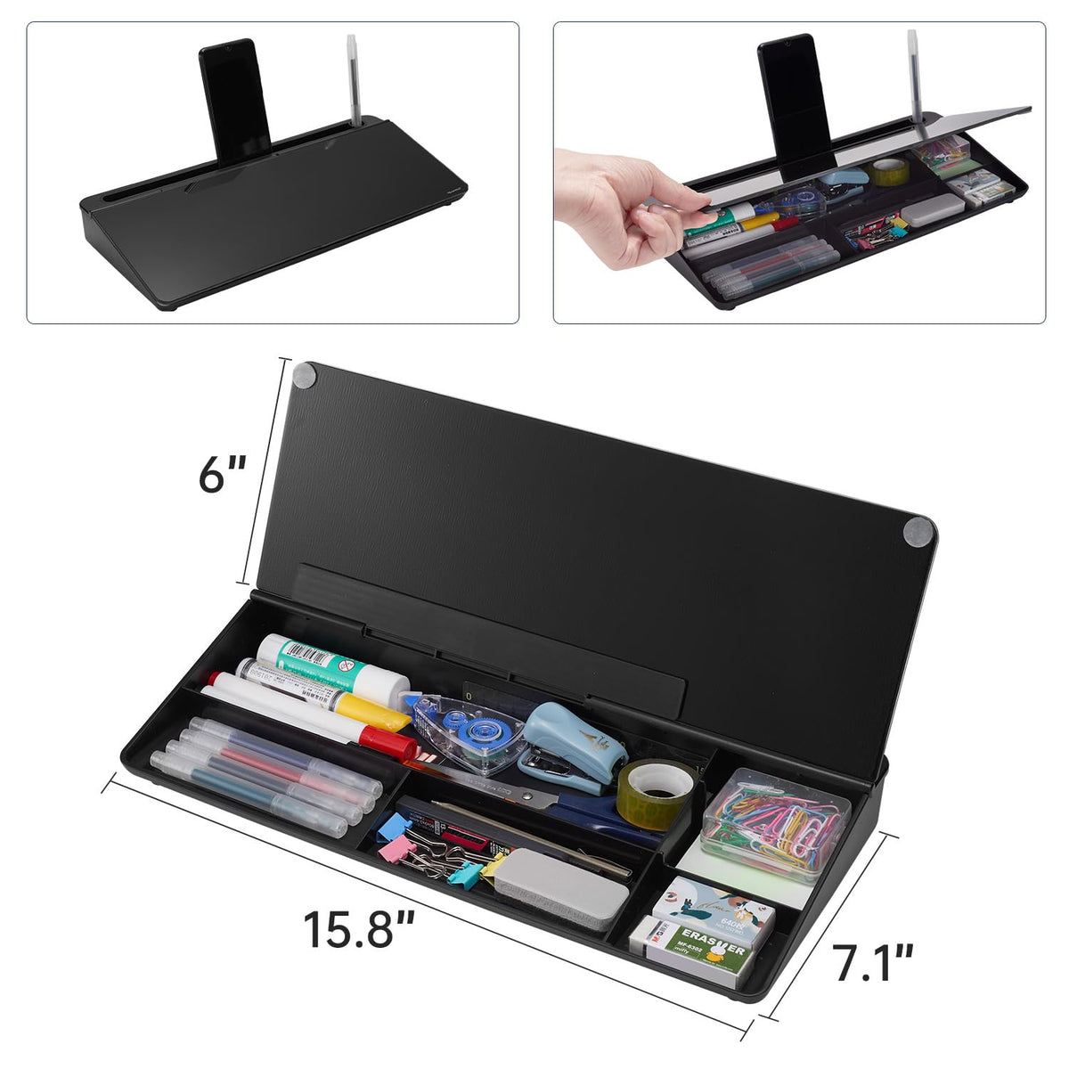 TSJ OFFICE Desktop Whiteboard Dry-Erase-Board - Computer Keyboard Stand White Board Surface Pad with Drawer, Desk Organizers with Accessories for Office, Home, School Supplies - Complete Black