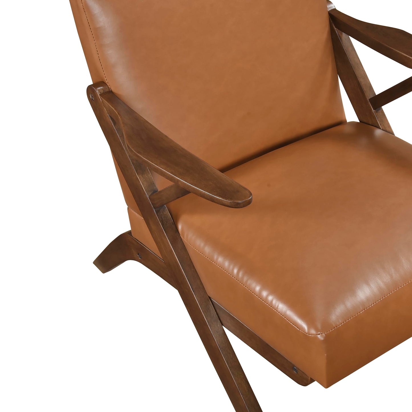 Lexicon Mid Century Modern Accent Chair, Faux Leather Upholstered Lounge Seat, Brown Finish Solid Wood Framed Comfy Side Chair for Living Room/Bedroom/Office/Waiting Area, Brown