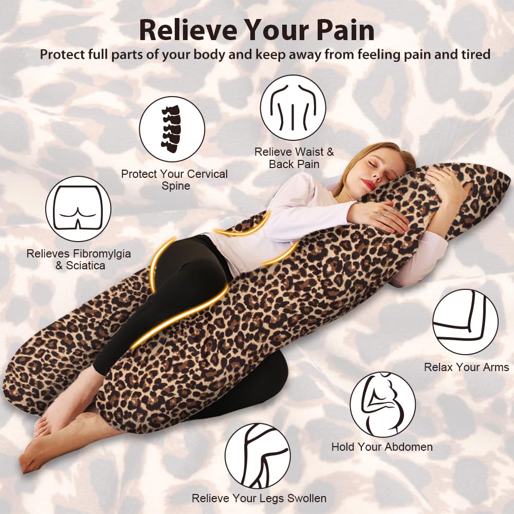 Chilling Home Pregnancy Pillows, U Shaped Maternity Pillow for Pregnant Women with Velvet Removable Cover, 55 inch Pregnancy Pillows for Sleeping, Body Pillows for Adults Full Support, Leopard Print