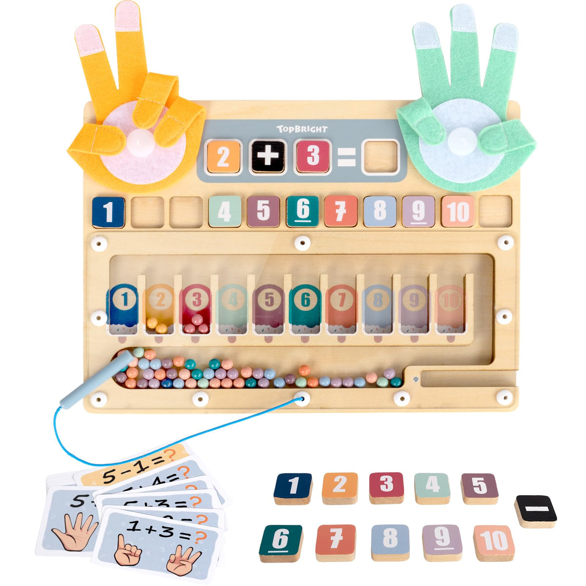 TOP BRIGHT Montessori Learning Toys for 3 4 5 + Year Old, Magnetic Beads Sorting Matching Toys for Boys Girls Birthday Gifts, Finger Math Addition & Subtraction