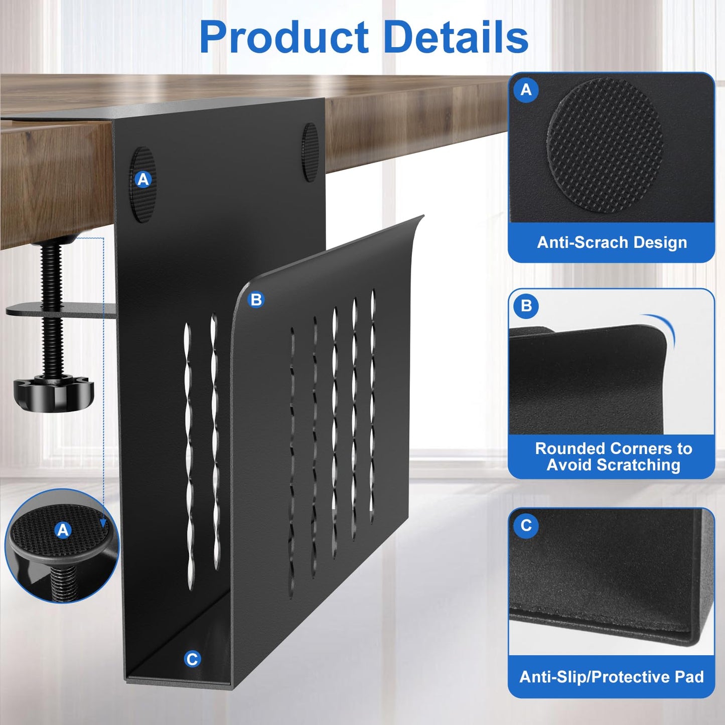 HAMOPY Desk Side Storage, Single-Layer Steel Hanging Desk Organizer with Magnetic Pen Holder, No Drilling Desk Drawer Cable Management Tray, Under Table Laptop Holder for Office, School&Home(Black)