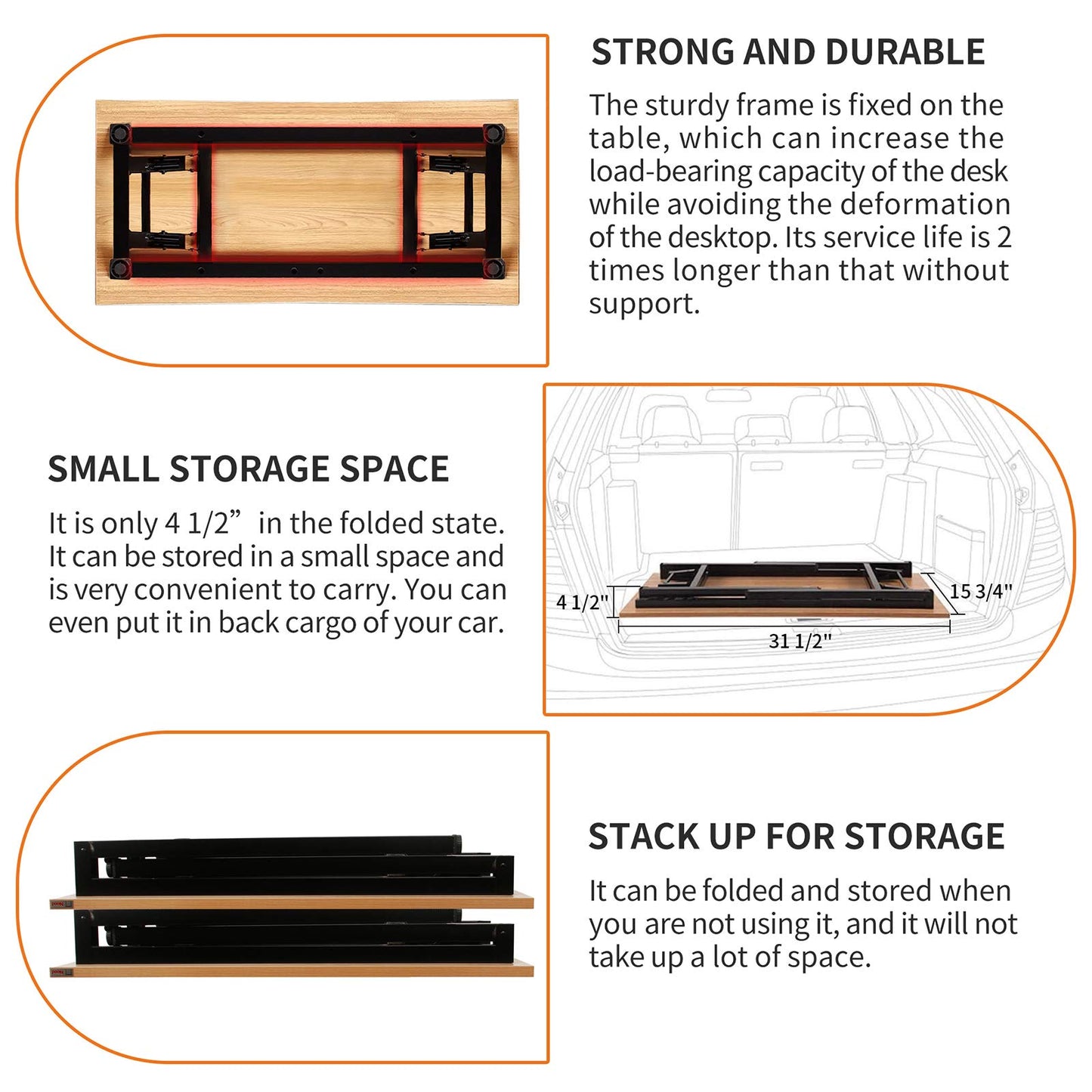 Need Folding Desk Small Desk 31 1/2" No Assembly Foldable Computer Desk for Small Space/Home Office/Dormitory,Teak&Black Frame