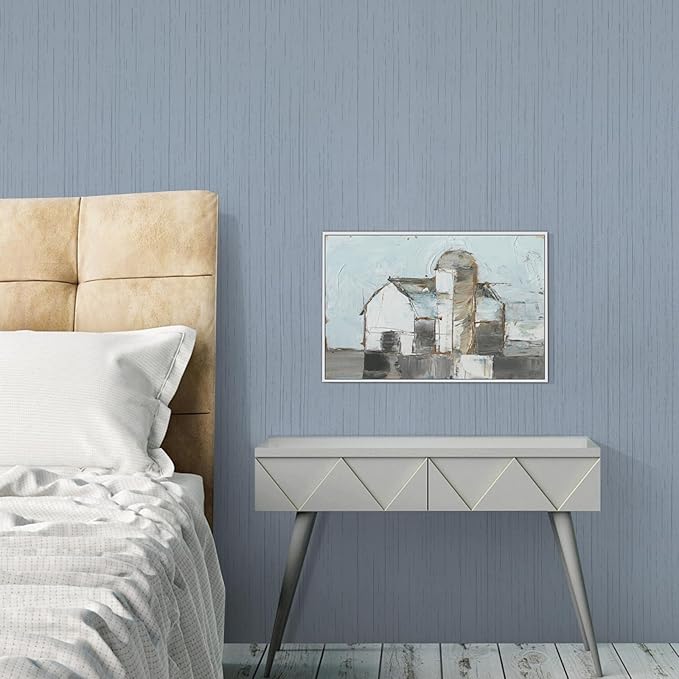 Grey Blue Grasscloth Peel and Stick Wallpaper 15.74" x 196.85" Textured Neutral