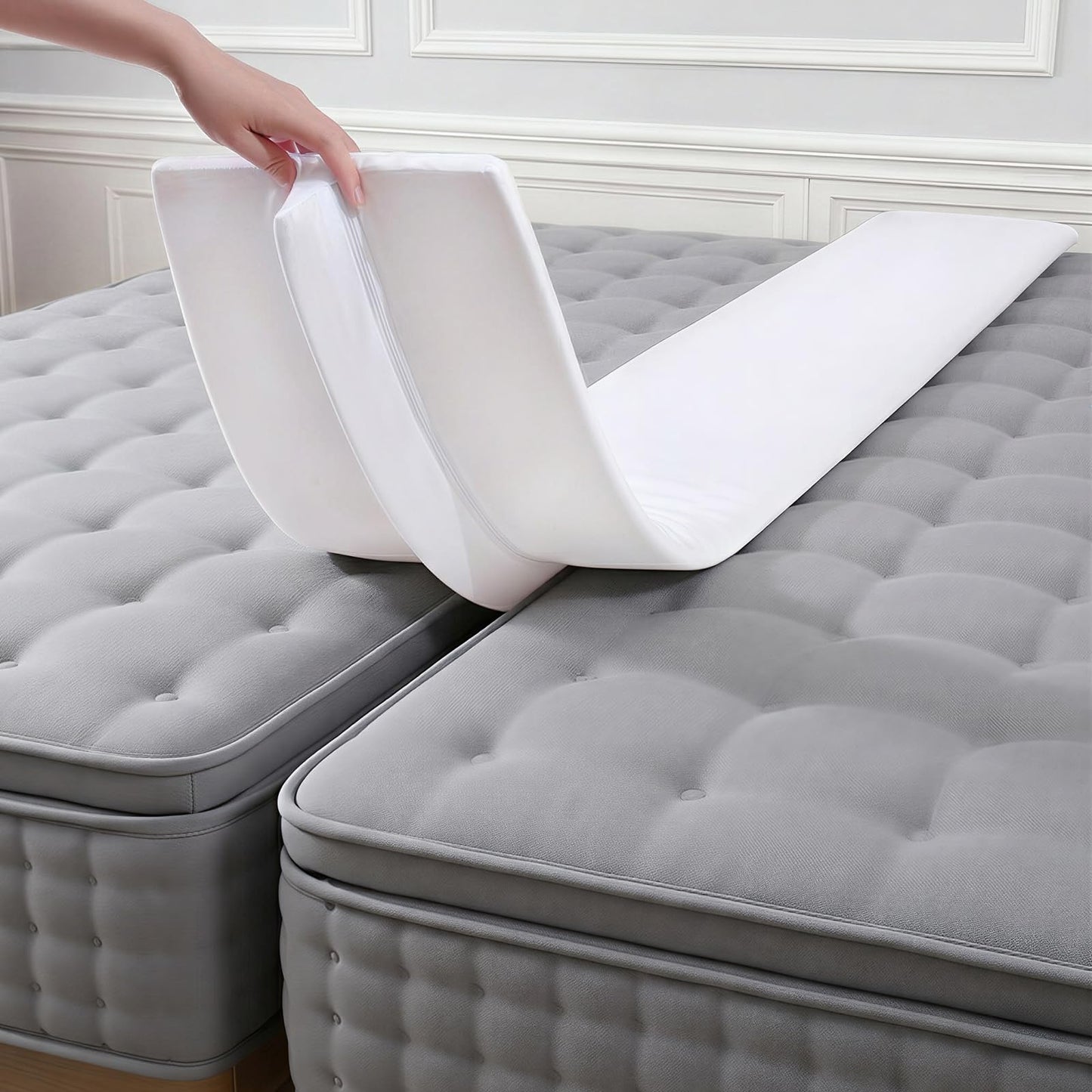 Vekkia 75 x 12 Extra-Wide & Thin Twin to King Converter- Split King Gap Filler (0-3") with Upgraded T-Shaped Design,Washable Cover, Fits Family Beds, Guest Room, Hotel & Vacation Rentals