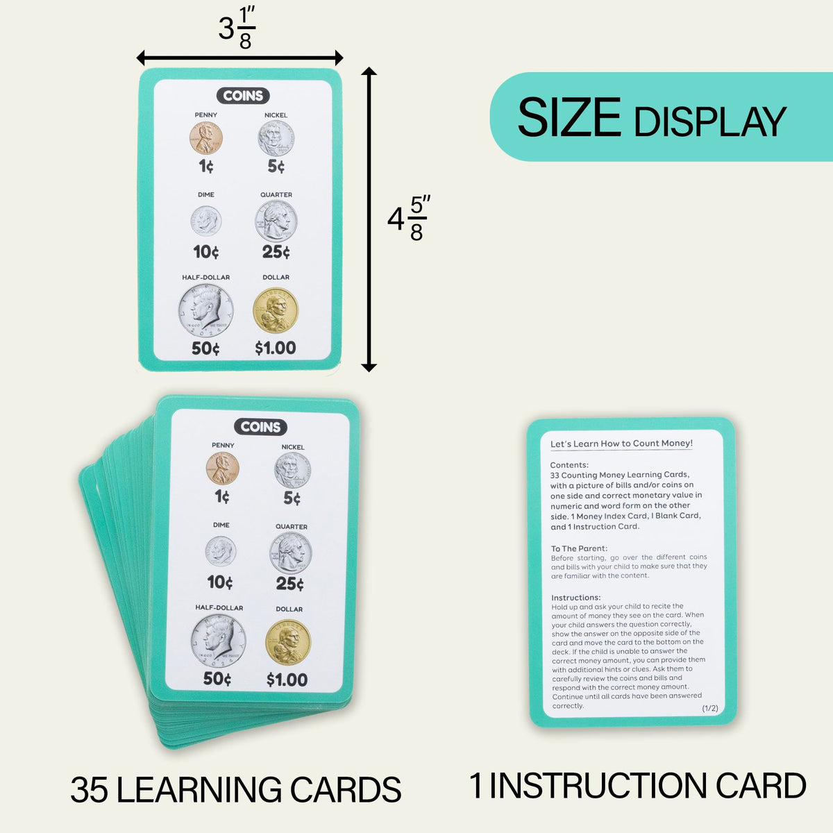 BAZIC Products Money Flash Cards Learn to Count Money, Recognize Bills and Coins USA Currency, Interactive Learning Flashcards Kindergarten School Home (36/Pack), 72-Pack