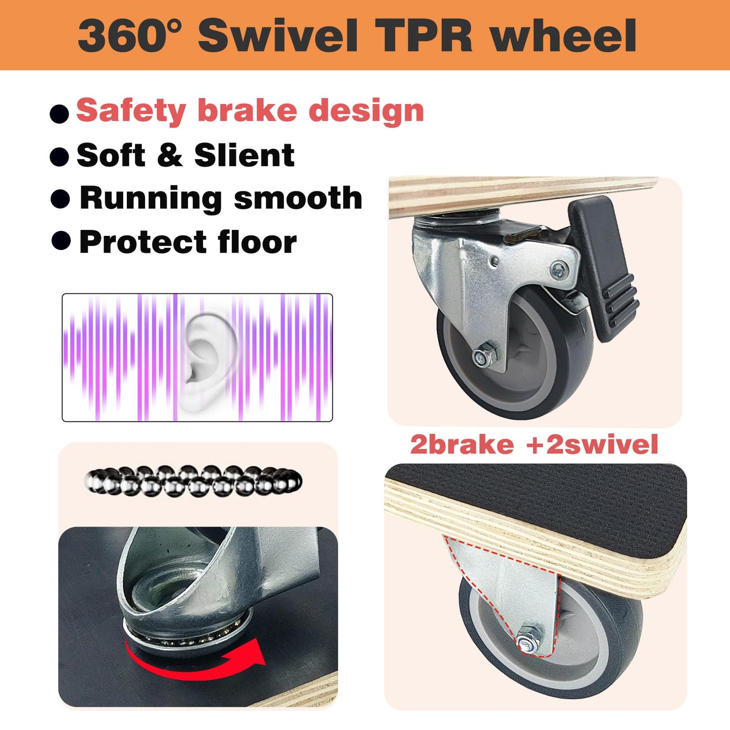 DrTakepeak Anti-Slip Plywood Platform Dolly 2 Swivel + 2 Brake Caster Wooden Cart 550 Lbs Capacity (2 Packs per Set) Furniture Transporter Widely Use for Moving Heavy Furnitures,Goods, Green Plants