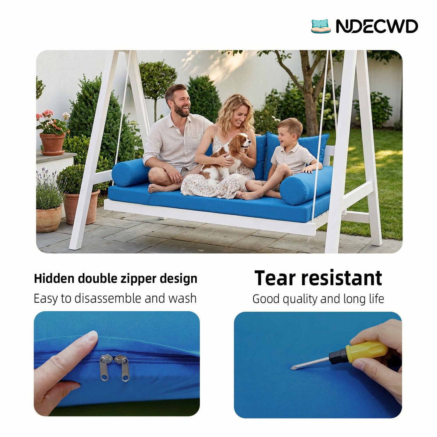 Twin Size Daybed Cushion Cover, Water-Repellent Porch Swing Mattress Slipcover (Fits 6" Depth), Heavy-Duty UV Resistant Patio Bed Protector with U-Shaped Zipper, Cover Only (Sky blue, 75*39*6in)