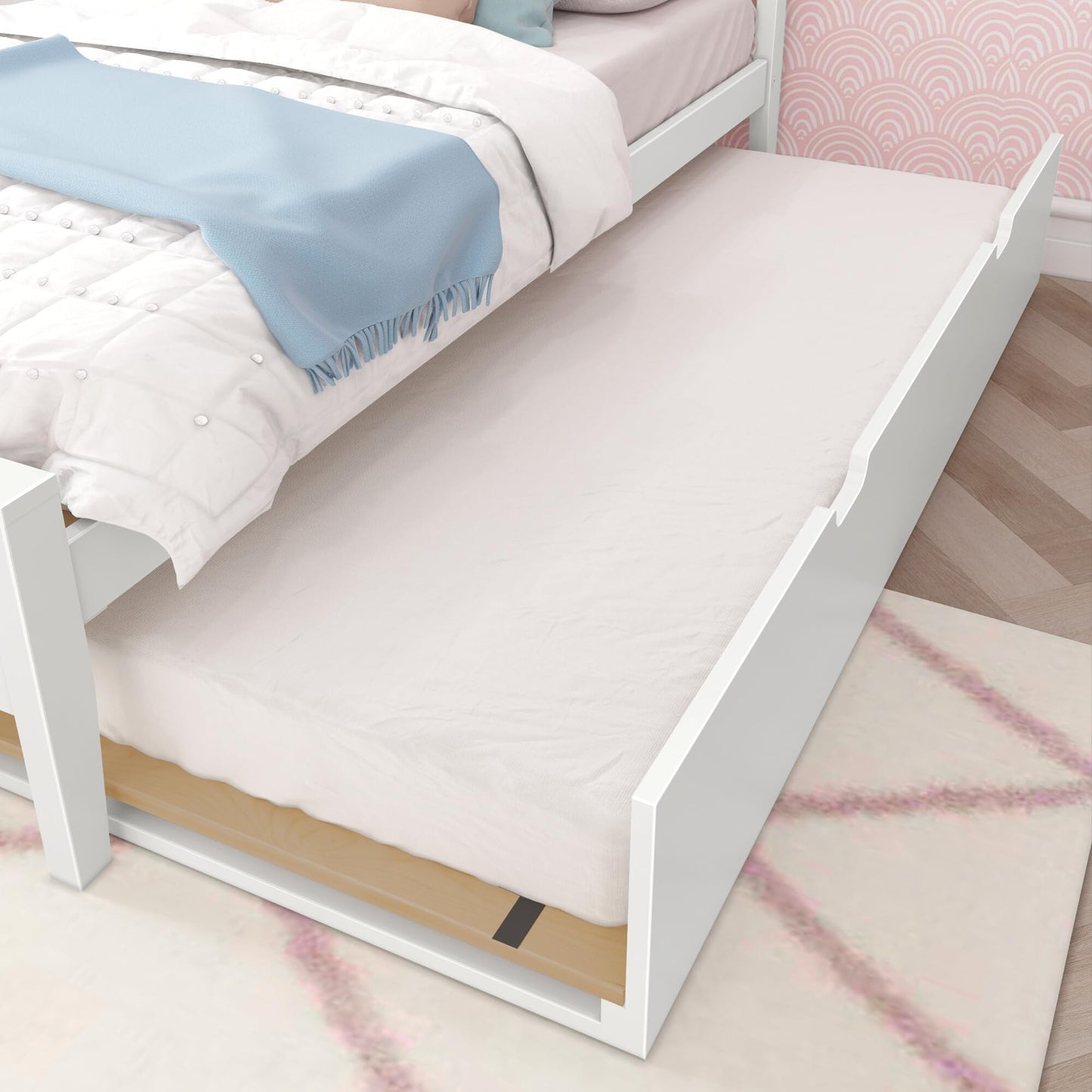 Max & Lily Classic Twin Bed, Panel Headboard, with Trundle, White