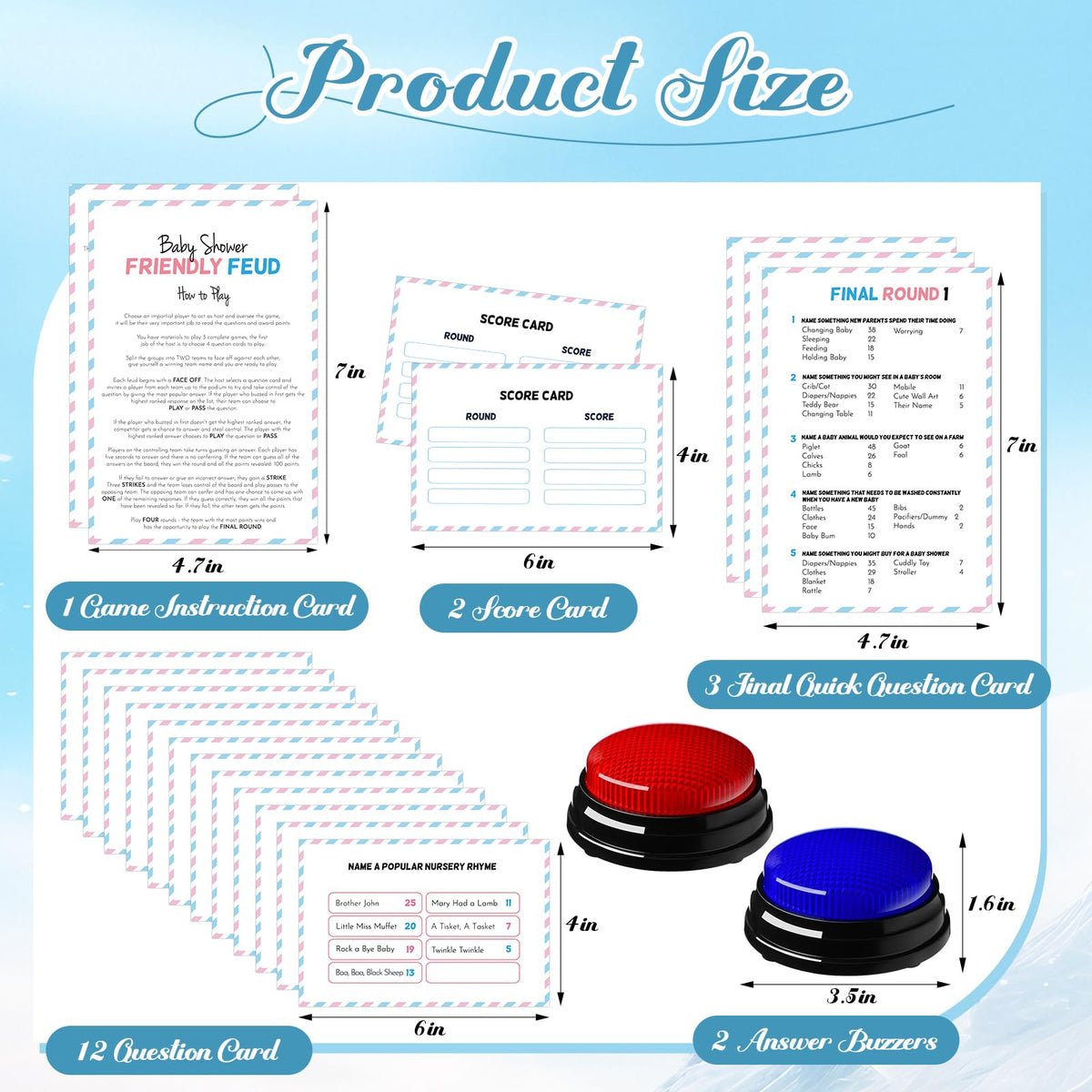 Humyoun Baby Shower Friendly Feud Game with 2 Answer Buzzers, Feud Card for Family Game Night Fun Trivia Quiz for Party Office Class Groups Team Building
