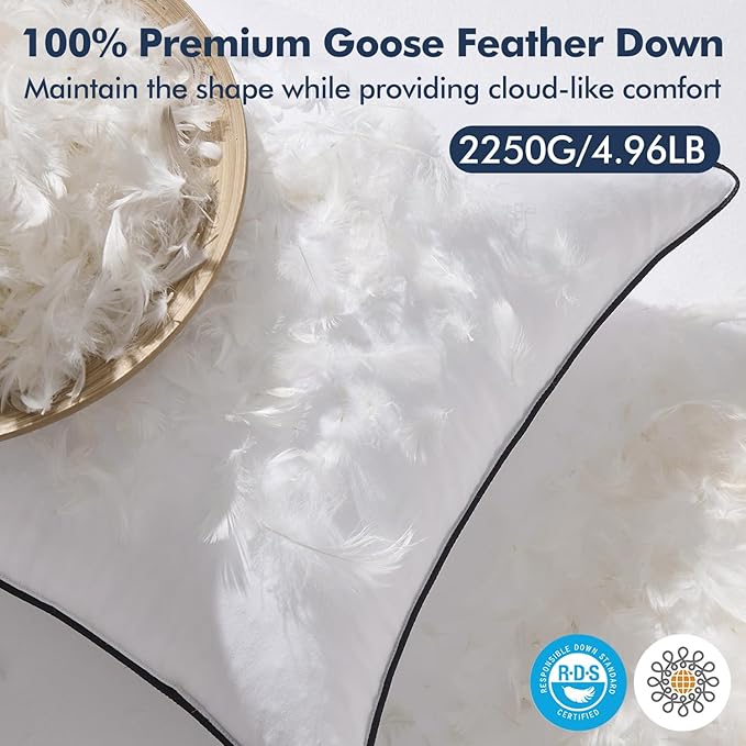 MIULEE Goose Feather Down 28x28 Euro Pillow Insert Set of 2
