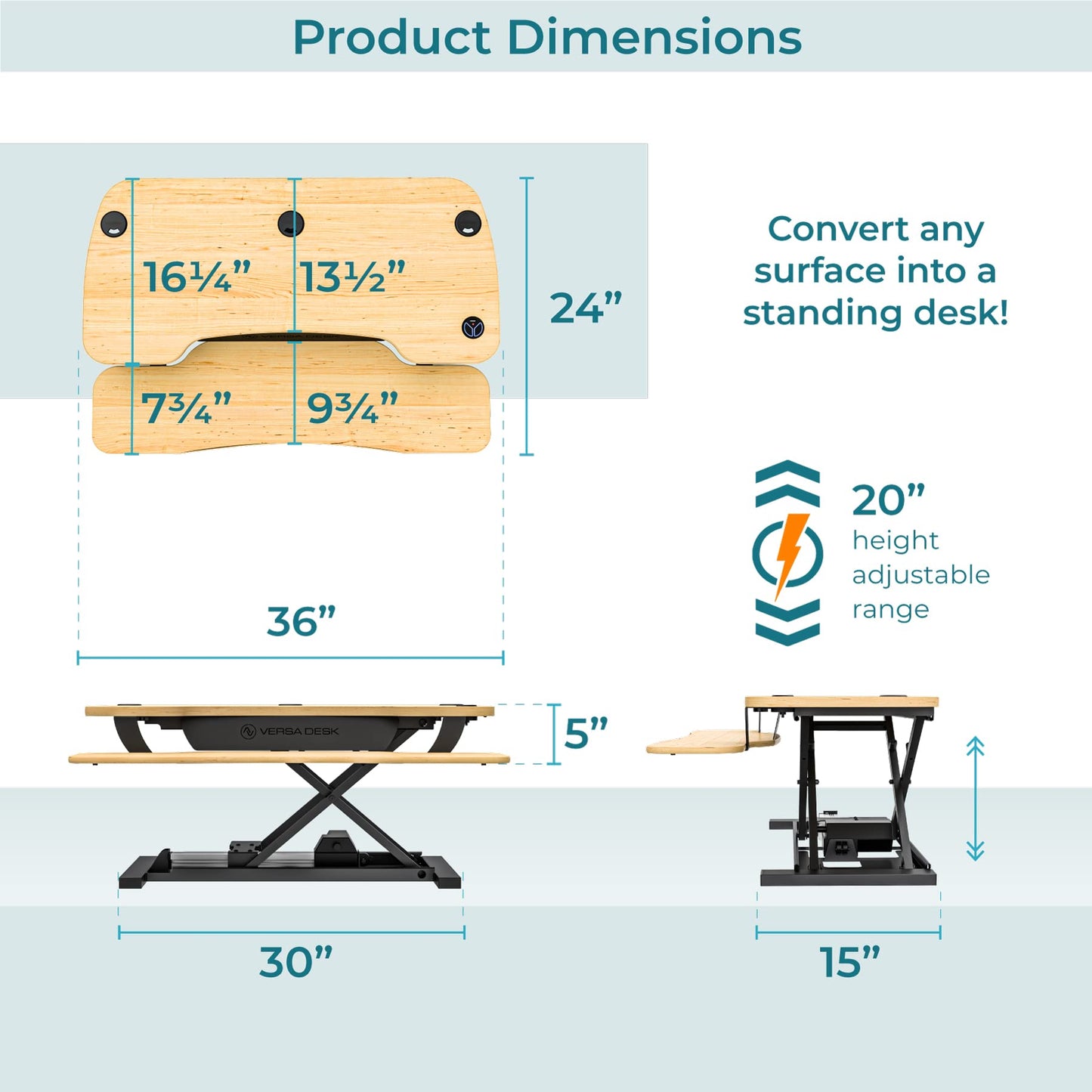 VERSADESK PowerPro 36 Inch Electric Standing Desk Converter – Push-Button Height Adjustable Sit to Stand Desk Riser for Dual Monitors & Laptop – Motorized Desktop Workstation with Wide Keyboard Tray