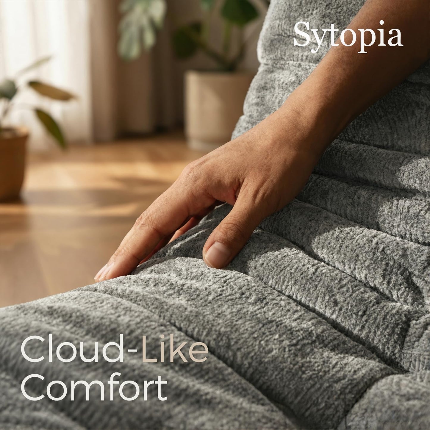 Sytopia Premium Chenille Bean Bag Chair for Adults, Oversized 35D Memory Foam Floor Sofa, Giant Deep Seat Gaming Reading Nook, No Assembly Required, Urban Grey