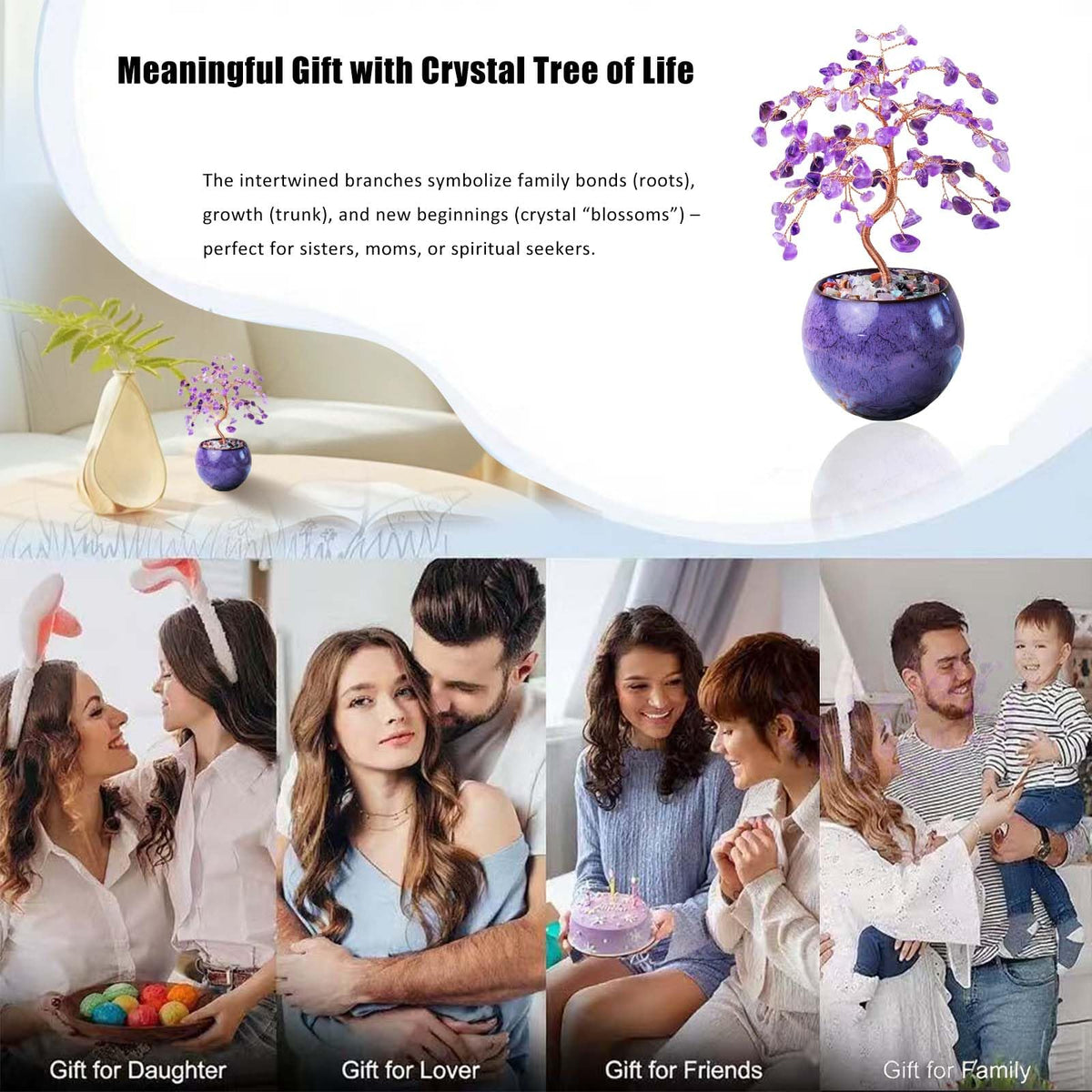 Runyangshi Amethyst Crystal Tree of Life - 8" Large Natural Chakra Healing Crystal Tree, Bringing Money, Good Luck, Positive Energy for Home Decor, Feng Shui Gifts, Office Desk Ornament