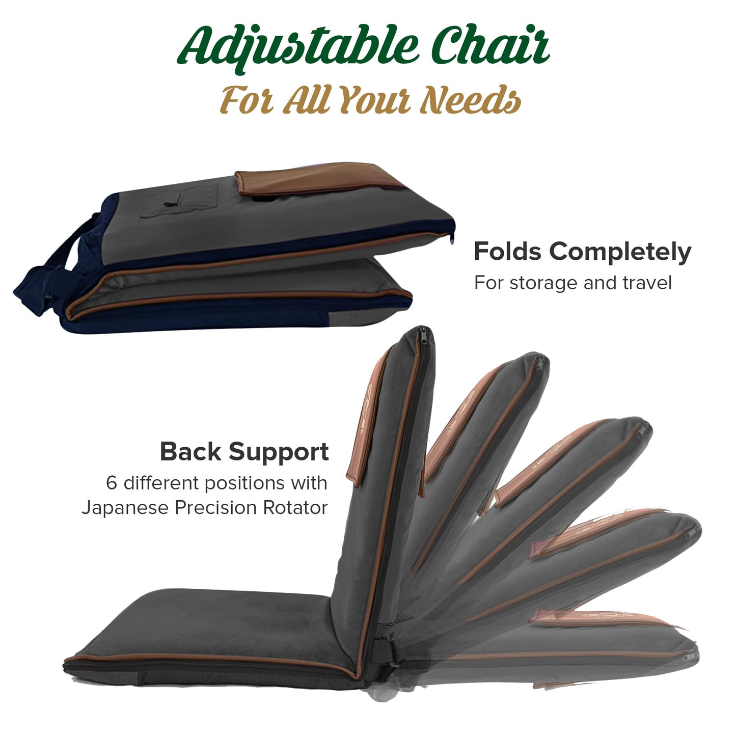 Japanese Meditation Floor Chair with Back Support for Adults - Premium Meditation Chair with Adjustable & Foldable Back for Seating, Yoga & Gaming — Folding Backjack Chairs with Backrest for Adults