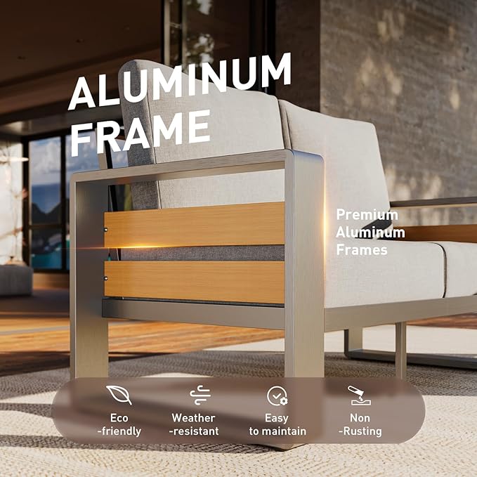 Aoxun Aluminum Patio Furniture Set, 4 Seats Luxury Metal Patio Conversation Sets