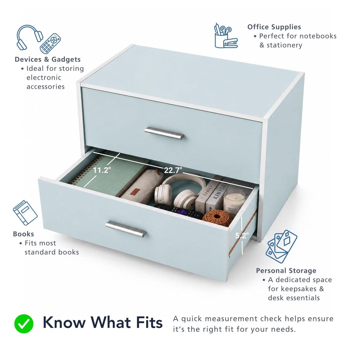 Homes: Inside + Out Apexa 2-Drawer Wooden Stackable Storage Drawers, Small Food Pantry Cabinet, Cajonera De Madera, Underbed Drawer Dorm Teen Room Decor & Bedroom, Home Office, Kitchen, Taupe Grey