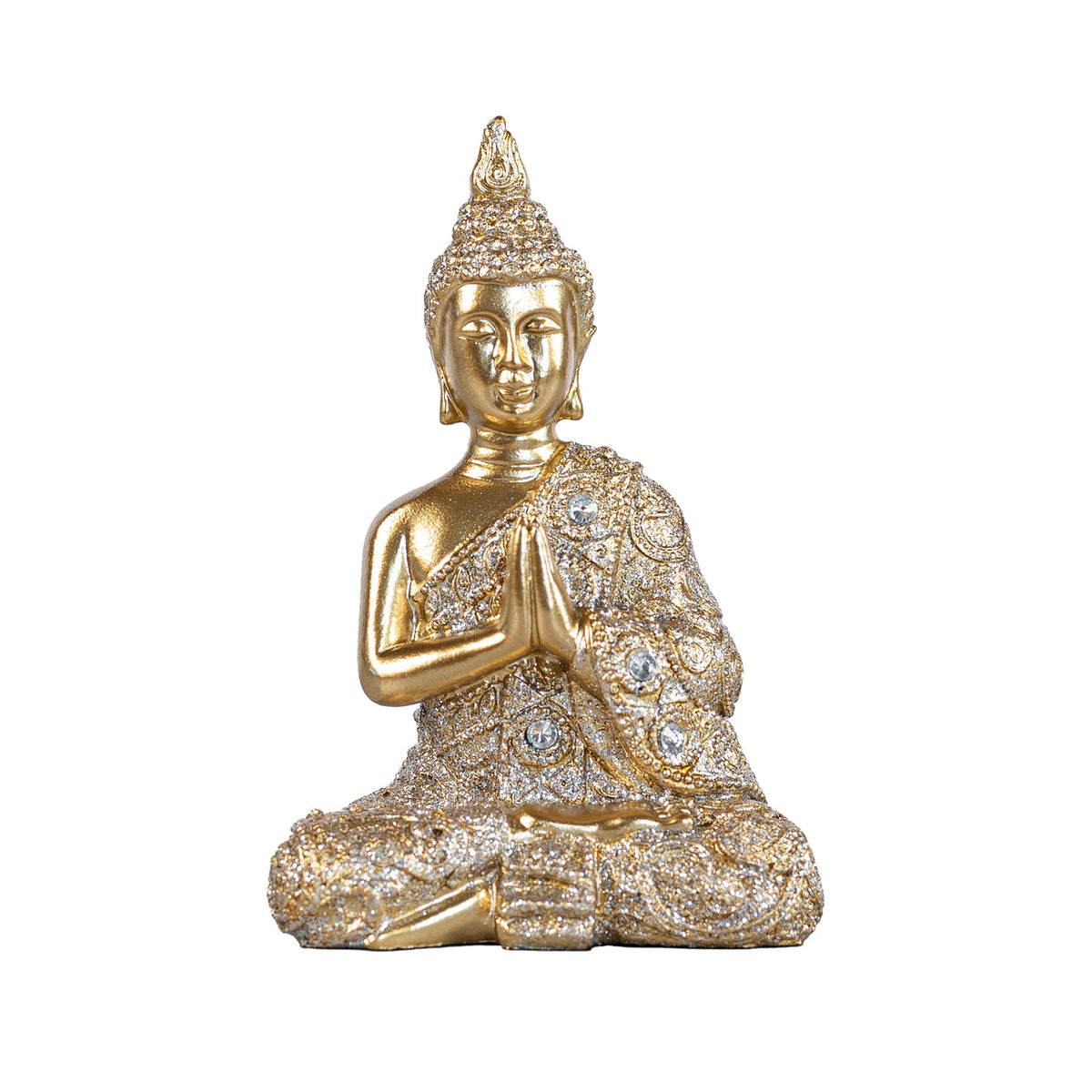 AGKZNTQP Decorative Buddha Statue, Gold Resin Meditation Figure, Crystal-Embellished