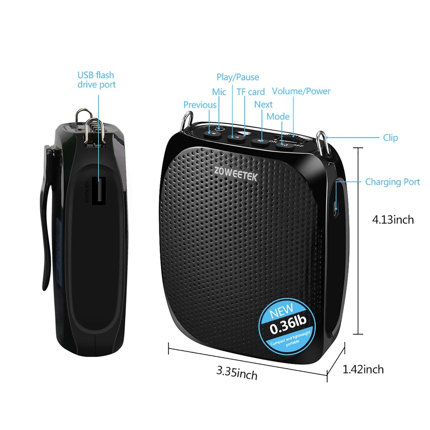 ZOWEETEK ZW-Z258 Portable Rechargeable Mini Voice Amplifier for Teachers with Wired Microphone Headset and Waistband,Supports MP3 Format Audio for Speech, Class, Training,Tour Guide,Power Amplifiers