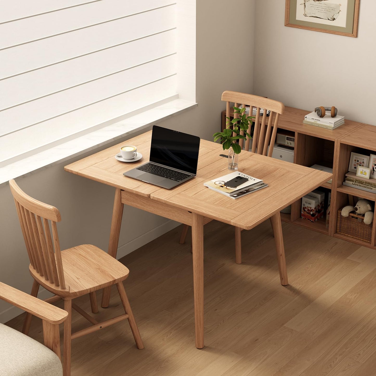 DONGMUWUJEE Solid Wood Small Dining Table, 23.6"L-47.2"L Expandable Kitchen Table for 2-6, Designed for Small Spaces, Easy Assembly, Suitable for Kitchen, Dining Room, Living Room, Apartment (Natural)