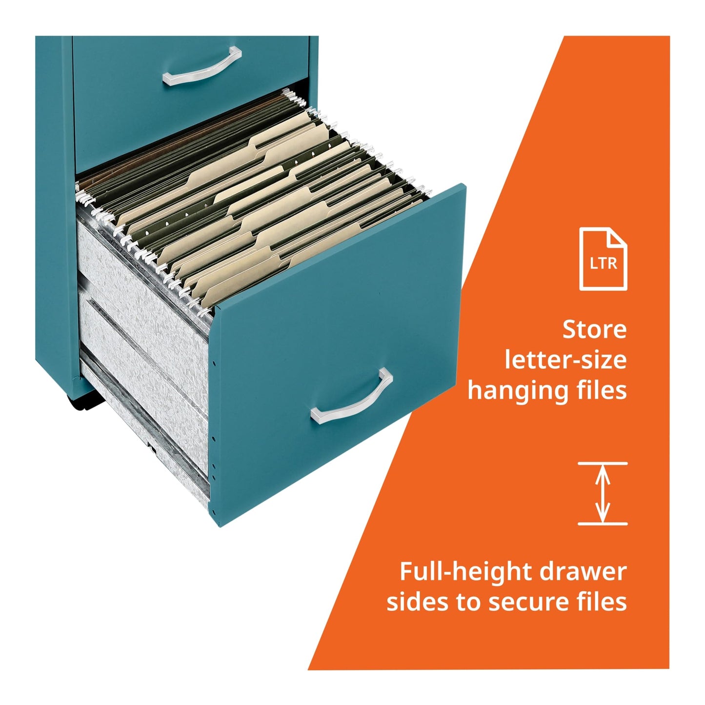 Lorell LYS SOHO Box/File/File Teal Mobile Cabinet, 3 Drawer