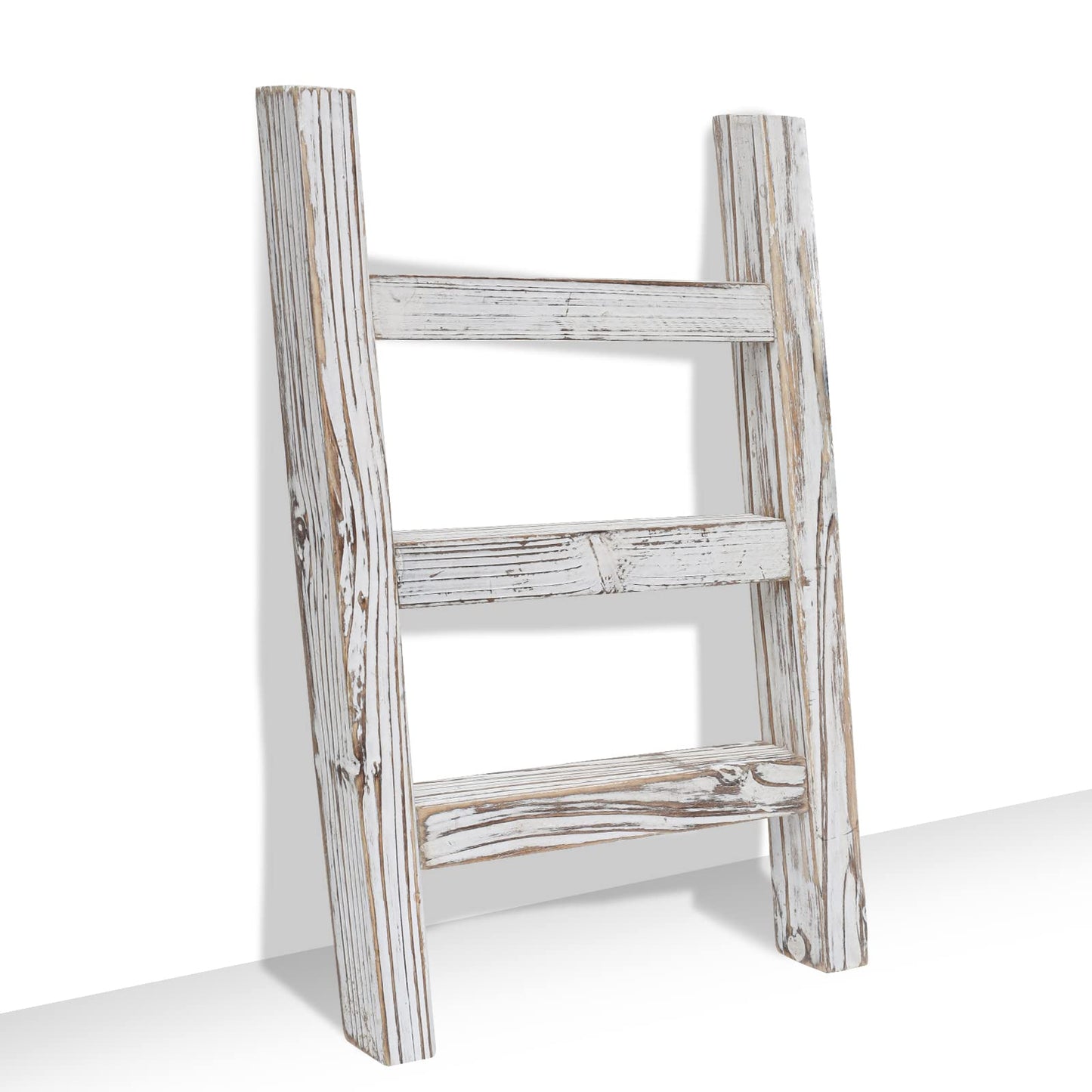 FUIN Wooden Tea Towel Ladder, Mini Ladder Towel Rack Display Hanger, Small Rustic Farmhouse Tea Towel Stand Holder for Country Bathroom Decor, White