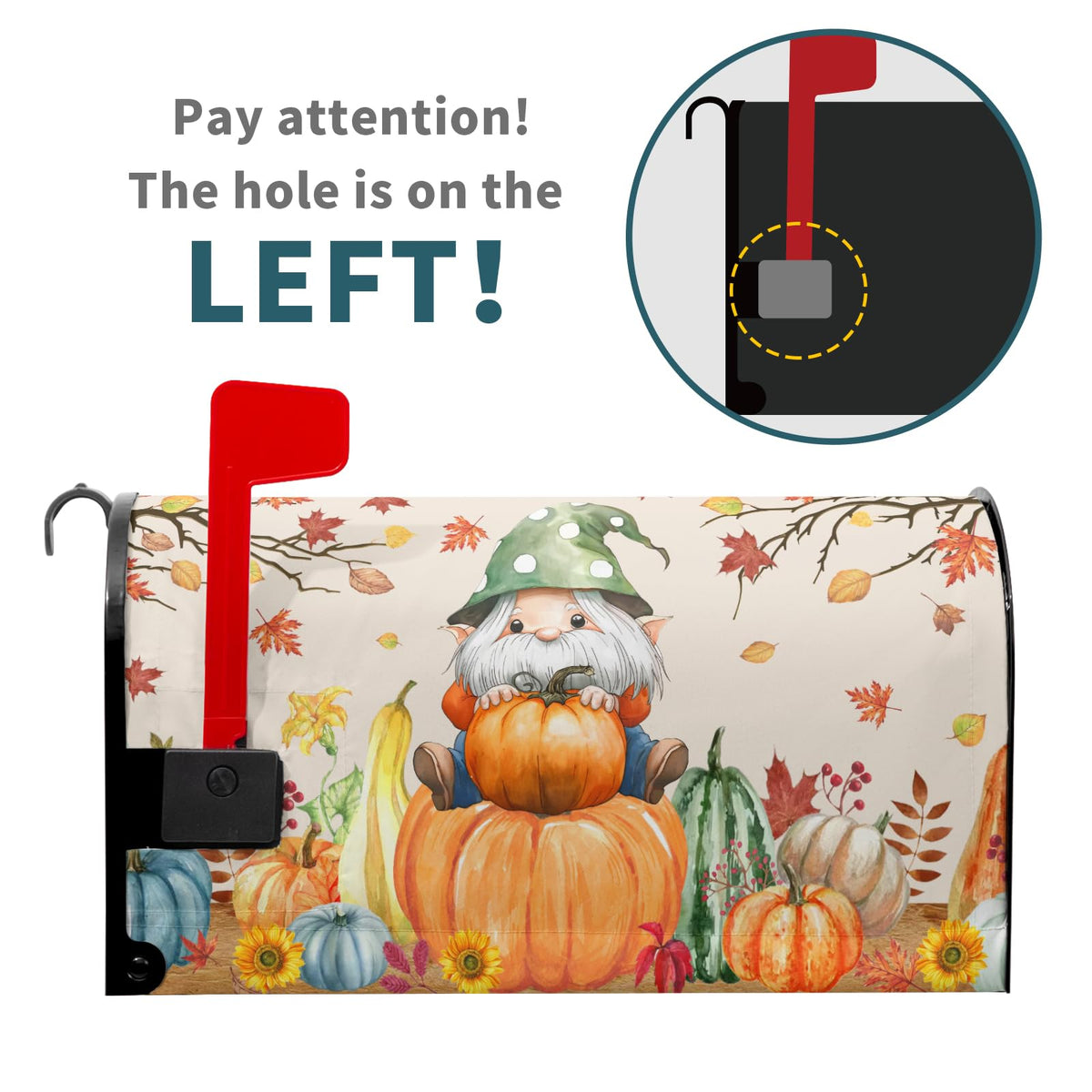 Fall Gnome Mailbox Cover - Magnetic Autumn Pumpkin Decor - Large Size 25.5 x 21 Inch - Waterproof - For Outdoor Garden Yard Home