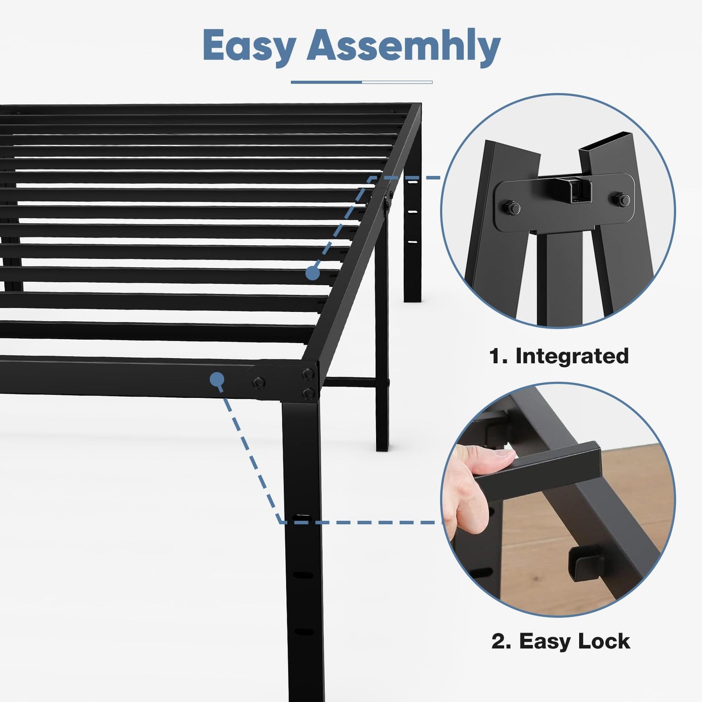 DUMOS Twin XL Size 16 Inch Bed Frame - Metal Platform Bed Frame Mattress Foundation with Steel Slat Support, No Box Spring Needed, Storage Space Under Base, Easy Assembly, Black