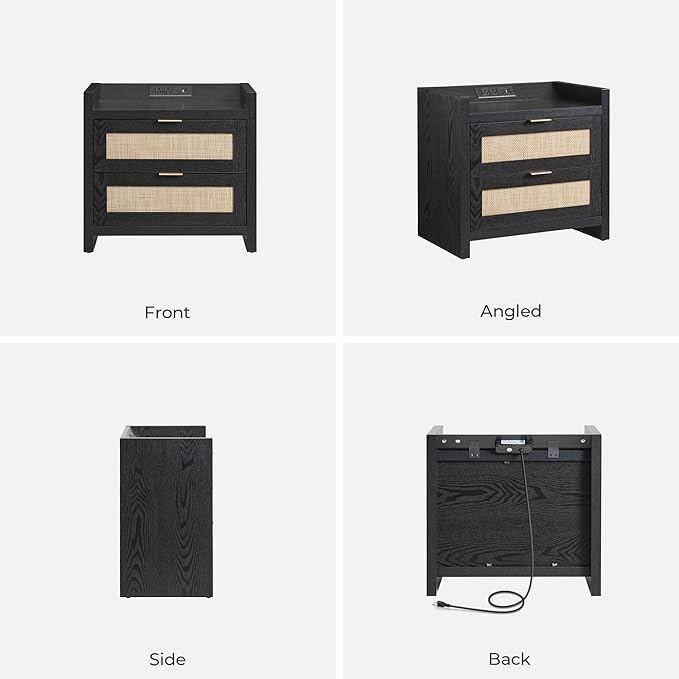 SICOTAS Black Nightstands Set of 2 Bed Side Table