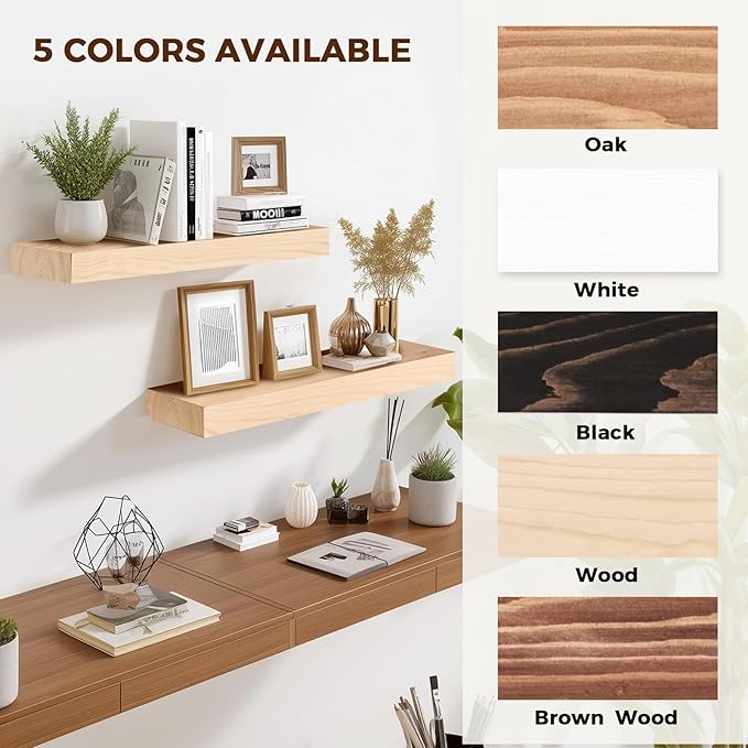 17x8x1.6 inch Floating Shelves Set of 2 – Solid Wood Rustic Wood Wall Mounted