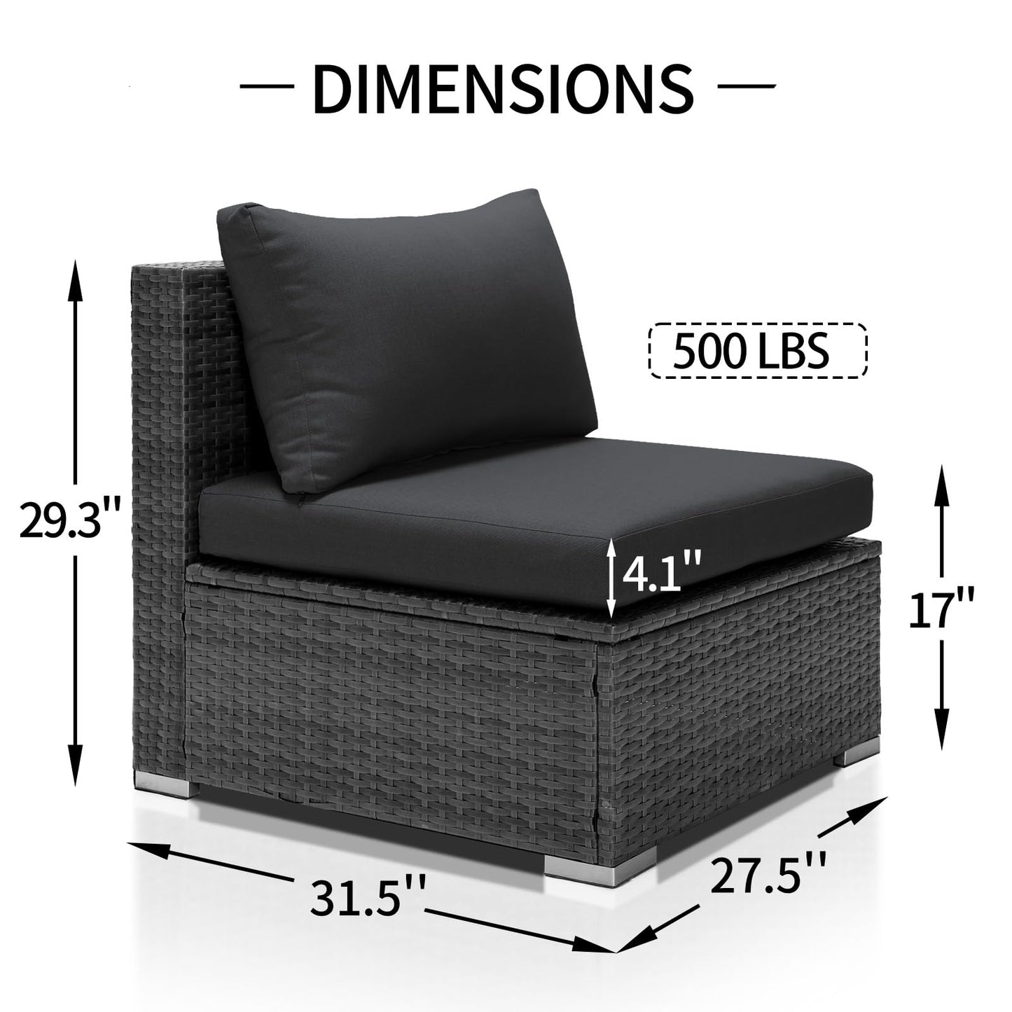 NICESOUL 29.3" High-Back Modern Luxury Patio Armless Sofa, 2-Piece Outdoor Furniture Wide Deep Seat, All-Weather Wicker Modular Sectional Seating for Backyard, Deck, Porch, Dark Grey