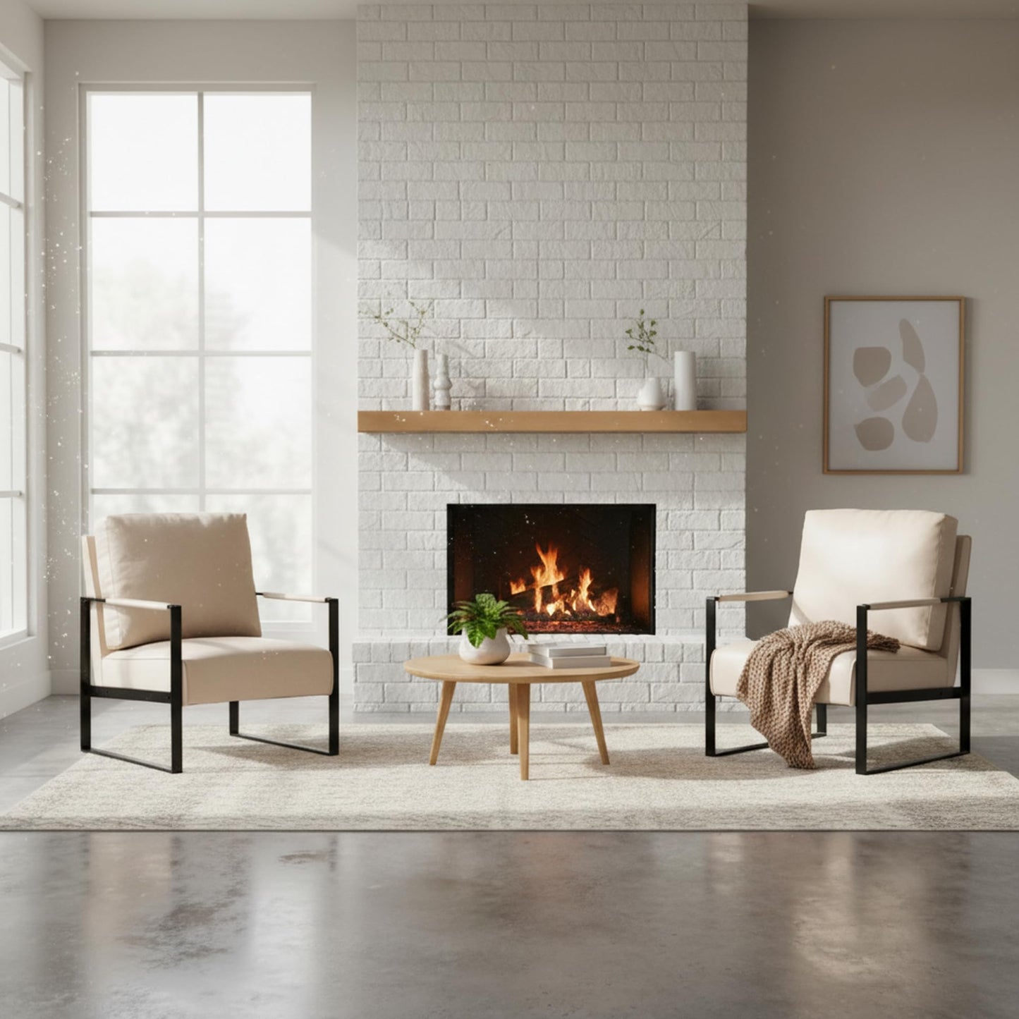 Container Furniture Classic Mid Century Modern Accent Chair with Durable Square Metal Frame, Armchair for Living Room, Bedroom, Home Office in Spotted Microfiber Upholstery, Light Camel
