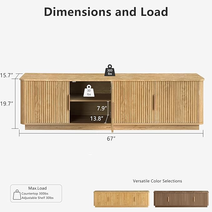 win2win 67" TV Stand for 80 Inch TV, Modern Fluted Entertainment Center