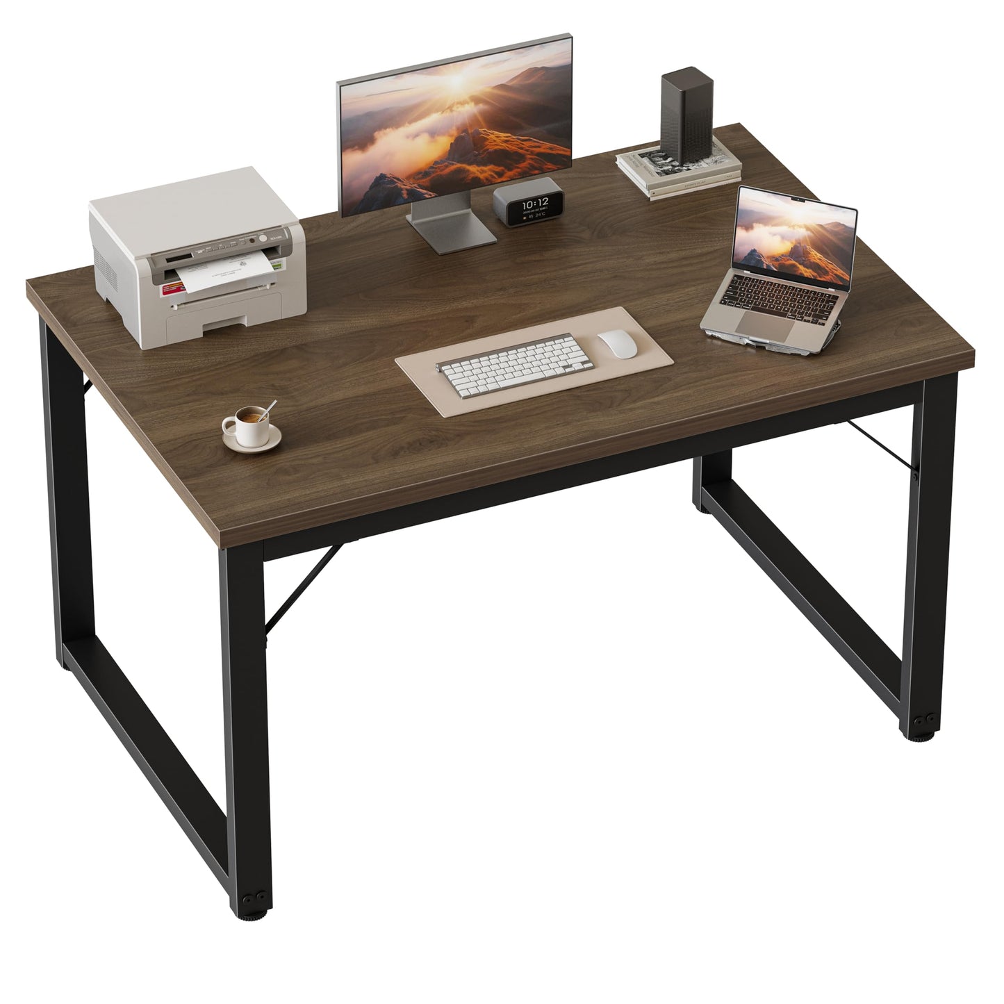 Mericonia 40 Inch Computer Desk, 1" Thick Modern Simple Study Writing Table, Heavy Duty Industrial Office Desk for Home Bedroom Workstation, Walnut