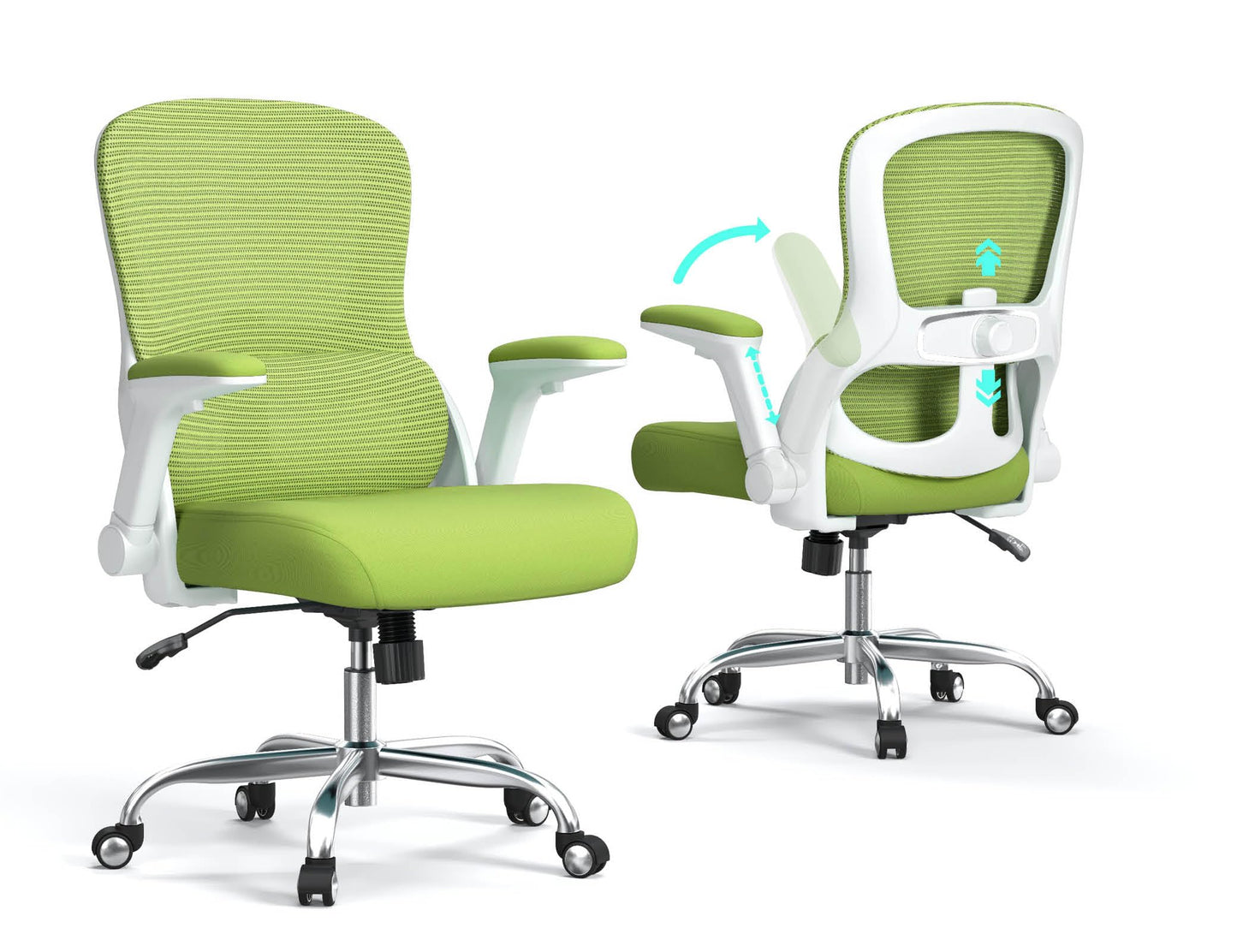 Office Chair Ergonomic Desk Chair Comfy: 400LBS Mesh Computer Chair Ergonomic Gaming Chairs with Wheels Adjustable Lumbar Support and Flip up Armrest-Swivel Executive Chairs Long Hours(Green)