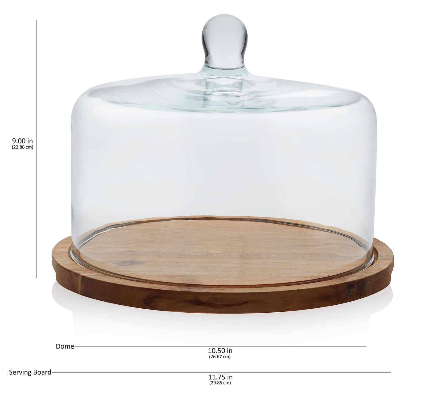 Libbey Acacia Wood Cake Stand with Lid, Ball Top Handle Cake Holder with Lid, Covered Pastry Holder, Durable Glass Dome Cover