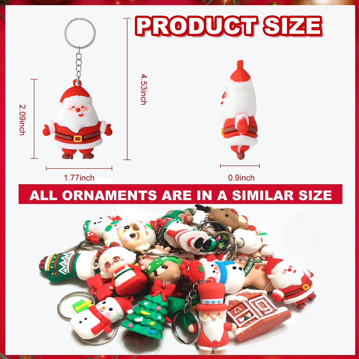 Becfupo 100 Pcs Christmas Rubber Keychains Bulk, 3D Santa Claus Snowman Xmas Tree Reindeer Hanging Ornaments With Keyrings For Christmas Tree Decoration, Xmas Party Supplies