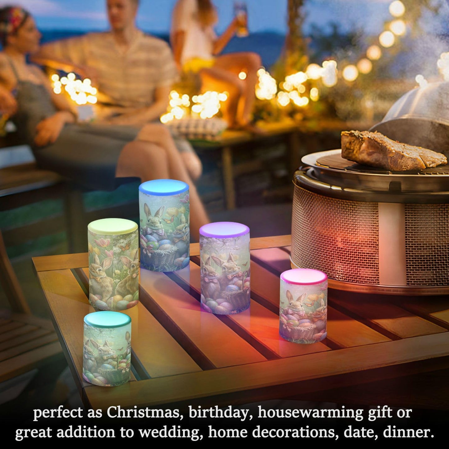 ALAZA Happy Easter Rabbit Egg Tulip Flowers Flickering Flameless Candles Battery Operated with Remote Timer,Tea Light Candles LED Pillar Votive Candles Set of 2 for Outdoor Indoor Decorations16