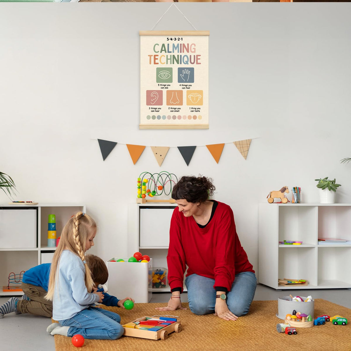 Lacama Calming Corner Items Kids Calm Down Corner Supplies Calming Corner Decor， Calming Technique Posters Hanger Frame for Therapy Office Homeschool Boho Classroom 12X16in
