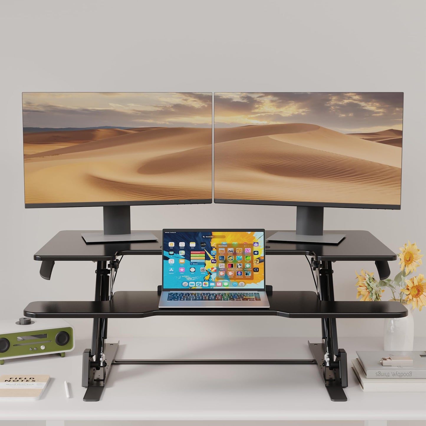 BONTEC Standing Desk Converter w/Dual Gas Spring, Height Adjustable for Dual Monitor Workstation (42")