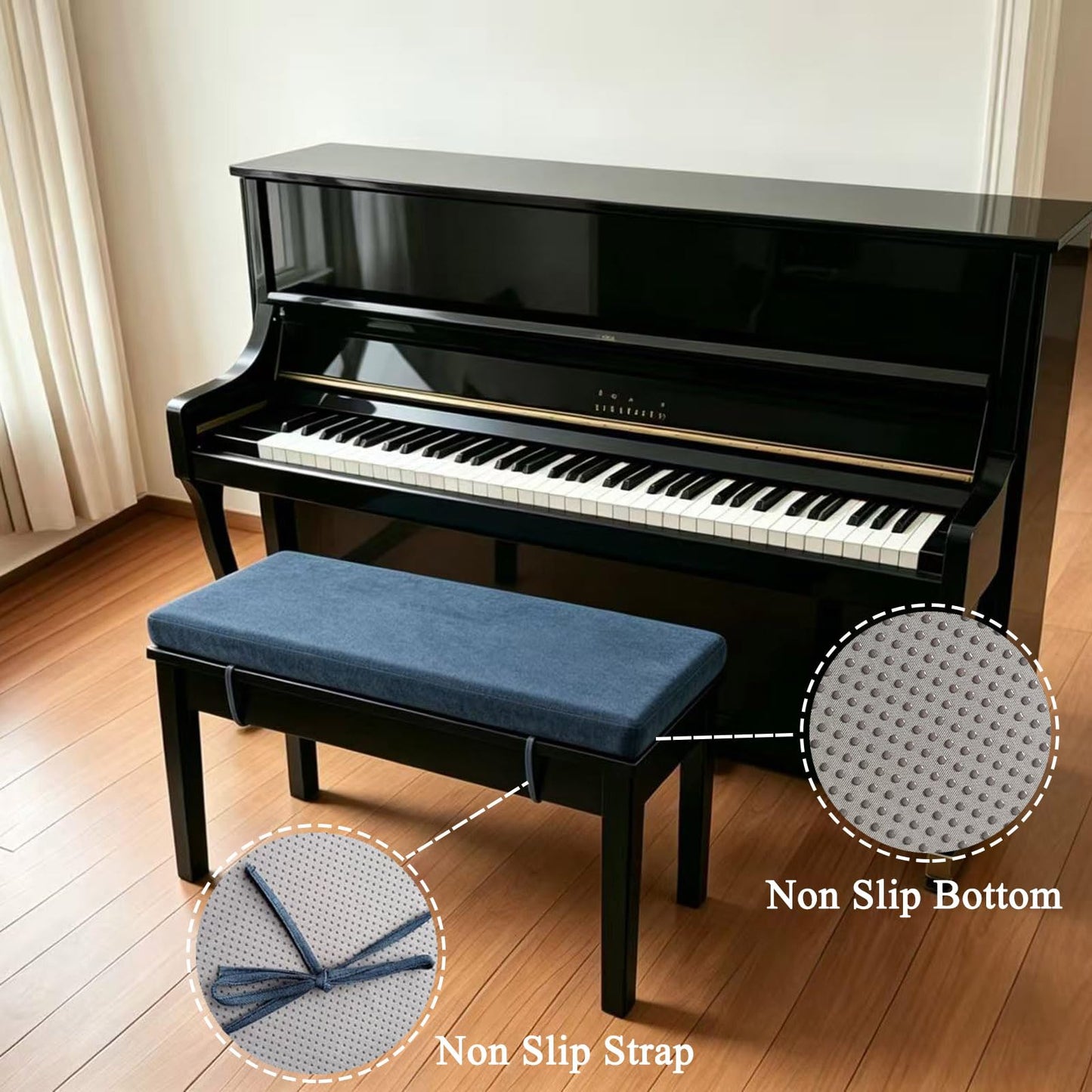 MICUSHION Piano Bench Cushion for Indoor Shoe Storage Non Slip Picnic Bench Pad for Kitchen Dining Table Seat 36 x 14 inch Blue