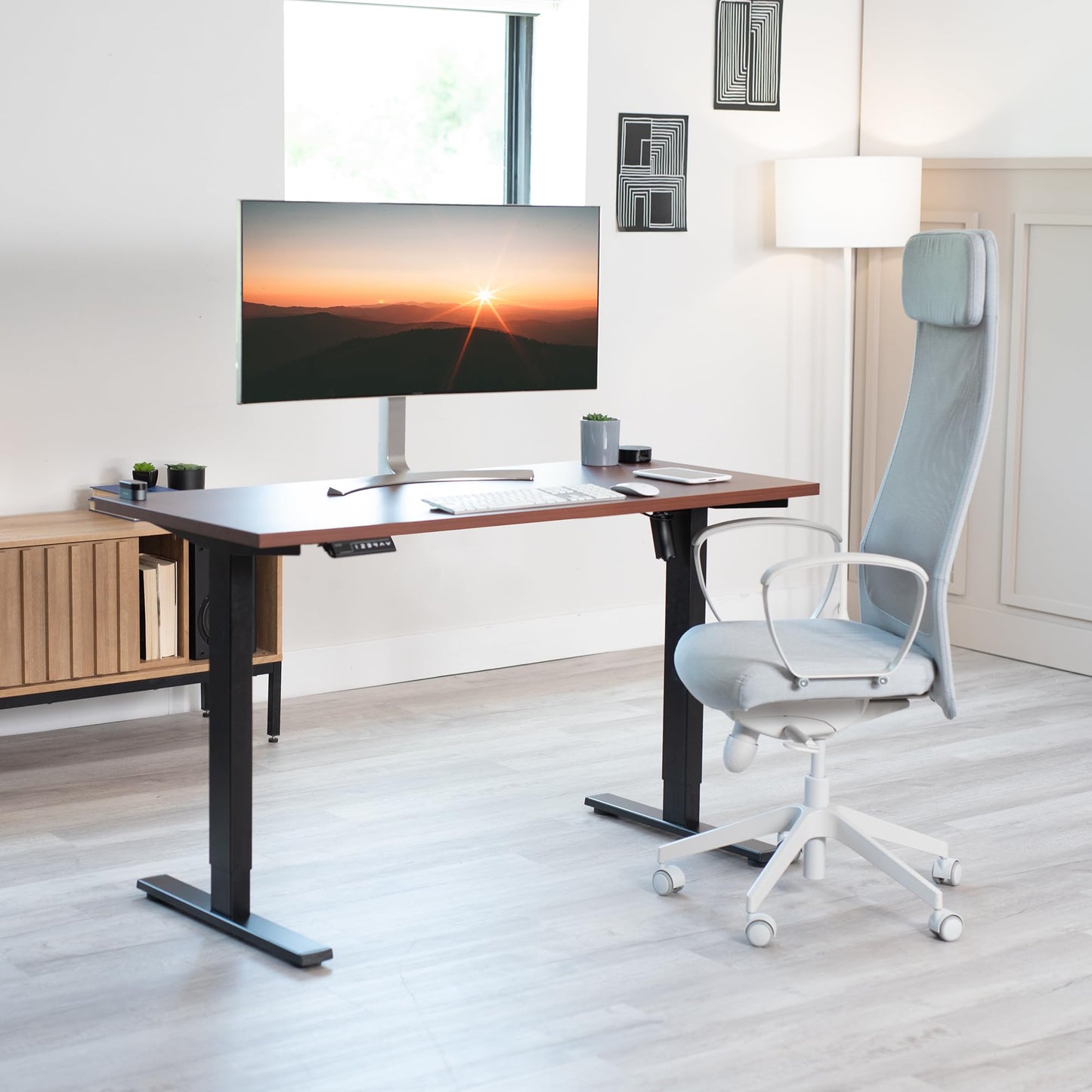 VIVO 55 x 24 inch Universal Solid One-Piece Square Corner Table Top for Standard and Sit to Stand Height Adjustable Home and Office Desk Frames, Dark Walnut, DESK-TOP55D-S
