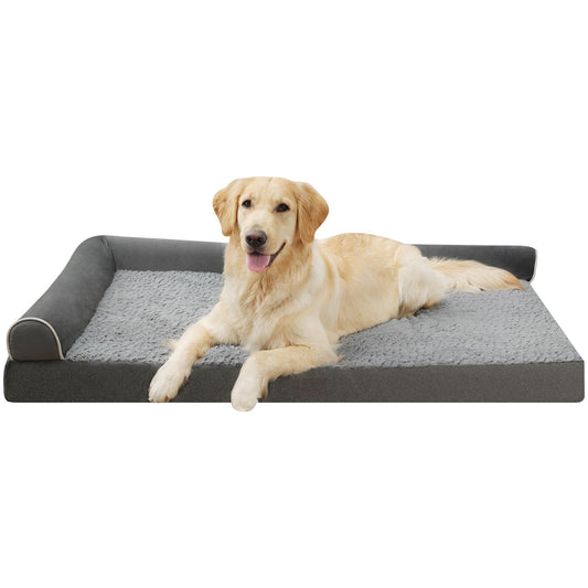 YIZHUOPET Orthopedic Plush L Shape Dog Bed,Medium L Sized Dog 36''X27''x6.5'' Soft Waterproof Egg Foam Pet Crate Beds Mat or Kennel Pads with Removable Washable Cover,Non-Slip Bottom,Grey