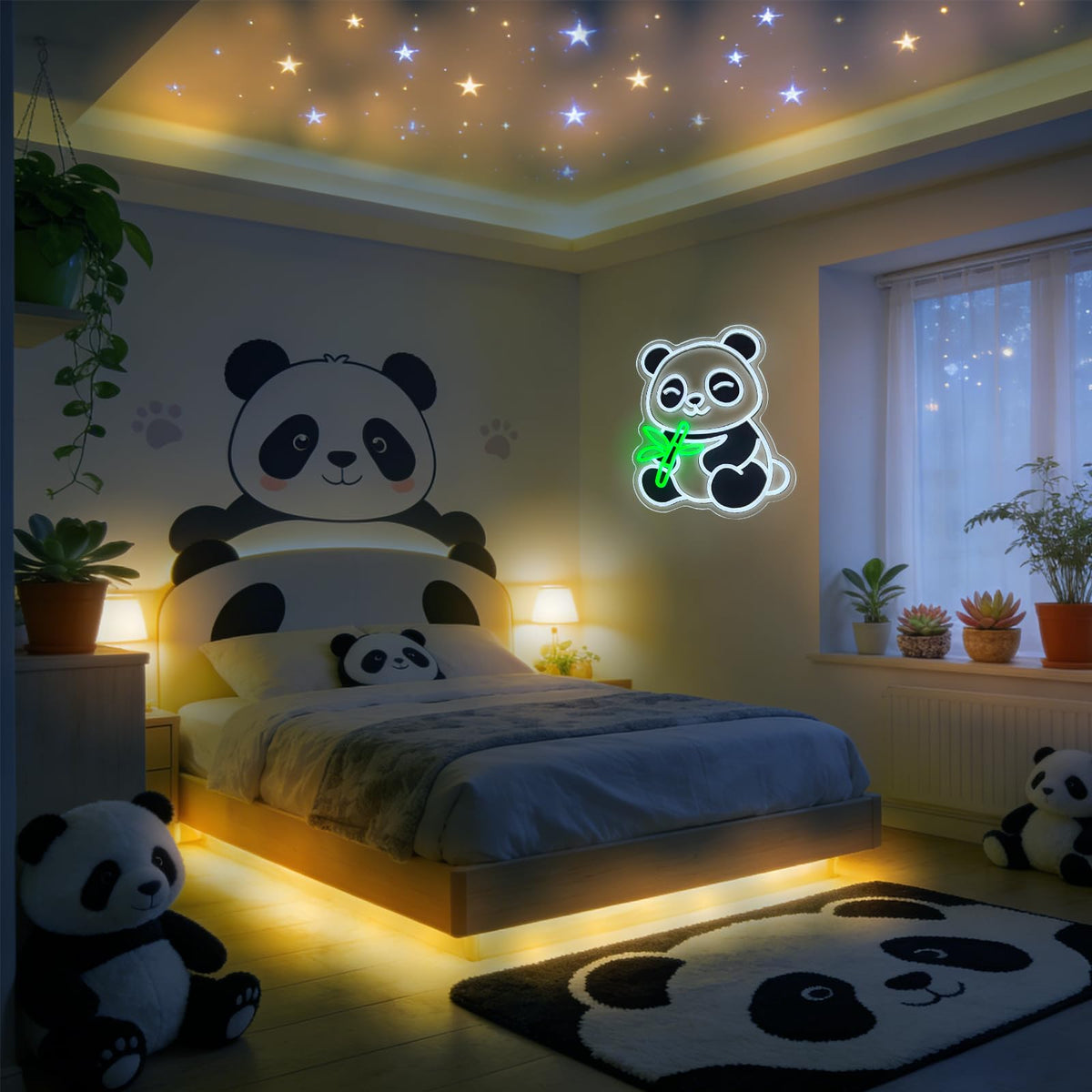 Cute Panda Neon Signs for Bedroom Wall Decor, 15" x 12" USB Powered LED Panda Neon Light with Dimmer Switch for Game Room Man Cave, Animal Gifts for Girls Boys Birthday Christmas Party