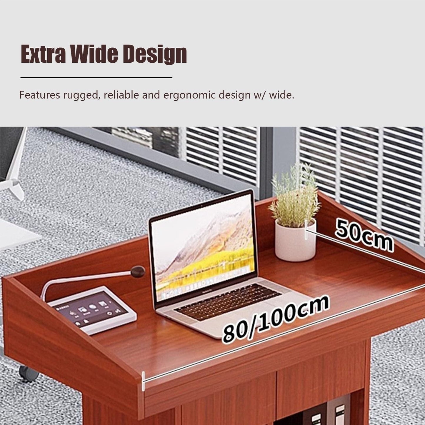 Adjustable Lectern Podium Stand - Floor Standing Presentation Desk for Classroom, Church, Office & Events - Reception Counter (Light Coffee, 113x54cm / 44.5x21.3in) (B 113x64cm/44.5x25.2in)
