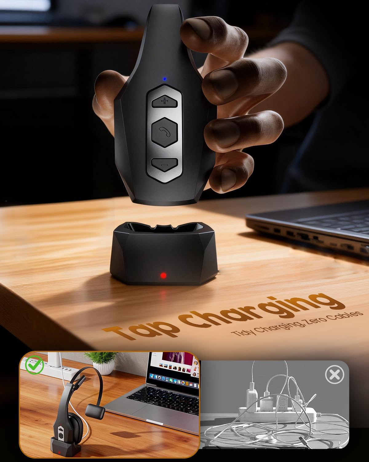 OTYHVV Trucker Bluetooth Headset with Charging Base, Wireless Hands-Free Headset with Noise Canceling Mic & Mute Button, 56Hrs Working Time PC Headsets for Cell Phones, Computer, Truck Driver
