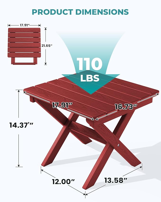 SERWALL Folding Outdoor Side Table Set of 2, Portable Adirondack Side Table